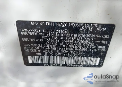 2015 Subaru Forester 2.0Xt Touring z USA, uszkodzony, nr VIN JF2SJGWCXFH435426